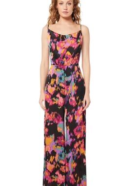 Elliatt Minelli Women’s Black Floral Print Wide-Leg Jumpsuit Large